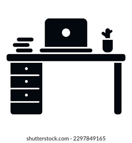 Laptop workspace icon simple vector. Office work. Chair position
