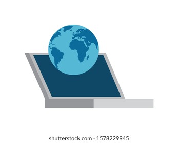 Laptop and world design, Digital technology communication social media internet web and screen theme Vector illustration
