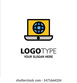 Laptop, World, Globe, Technical Business Logo Template. Flat Color