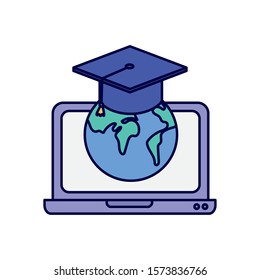 laptop world graduation hat school learning online vector illustration