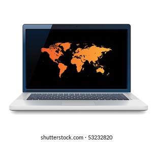 Laptop World Map On Screen Vector: Vector De Stock (libre De Regalías ...