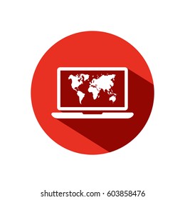 Laptop and world map vector icon