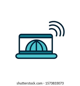 laptop world wifi connection internet of things line and fill icon vector illustration