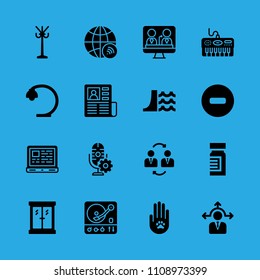laptop, worldwide, dam, medicine, newspaper, no entry, turntable, businessmen and window vector icon. Simple icons set