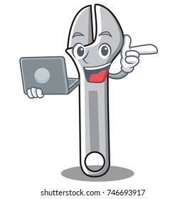 With laptop wrench character cartoon style