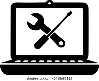 Laptop with wrench and screwdriver vector icon. filled flat sign for sign, symbol, vector, art