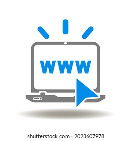 Laptop With WWW And Mouse Pointer Vector Illustration. Online Register Icon.