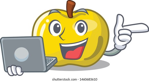 With laptop yellow apple the slices cartoon shape