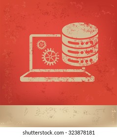 Laptop,Database,Networking design on red background, grunge vector