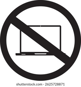 Laptop-free zone, no laptop allowed sign icon vector