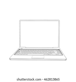 Laptop.Isolated on white background.Vector outline illustration.Front view.