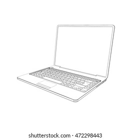 Laptop.Isolated on white background.Vector outline illustration.
