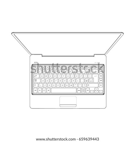 Laptop.Isolated on white background.Vector outline illustration.Top view.