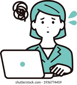 Laptops and business women. An embarrassed expression.