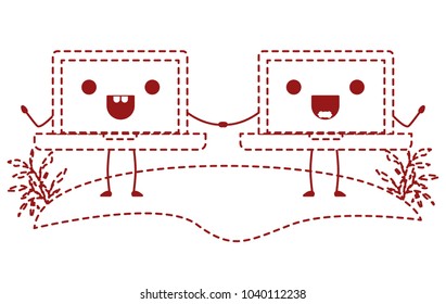 laptops computers couple kawaii characters