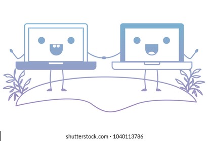 laptops computers couple kawaii characters