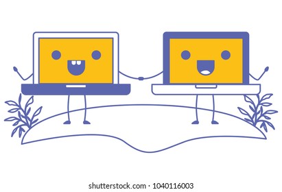 laptops computers couple kawaii characters