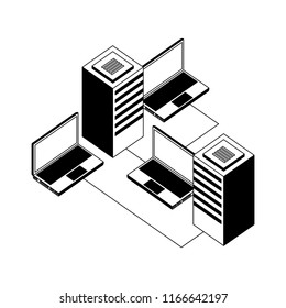 laptops computers and server with circuit isometric