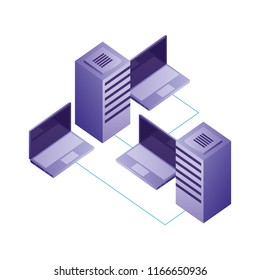 laptops computers and server with circuit isometric