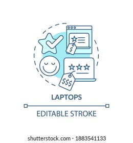 Laptops concept icon. Spending more for high quality product idea thin line illustration. Power and portability. Business and personal use. Vector isolated outline RGB color drawing. Editable stroke