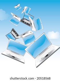Laptops cayendo del cielo