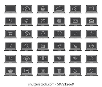 Laptops glyph icons set. 