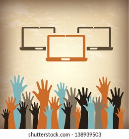 laptops and hands over vintage background vector illustration