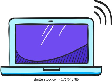 Icono de laptops en el dibujo en color. Conexión a Internet de la red electrónica