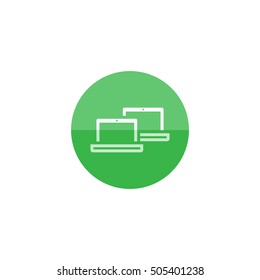Laptops icon in flat color circle style. computer network connection