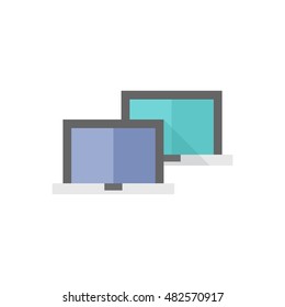 Laptops icon in flat color style. Electronic computer network connection internet intranet local area