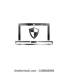 Laptops icon in halftone style. Black and white monochrome vector illustration.