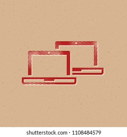 Laptops icon in halftone style. Grunge background vector illustration.