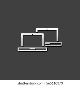 Laptops icon in metallic grey color style. Electronic computer