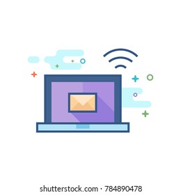 Laptops icon in outlined flat color style. Vector illustration.