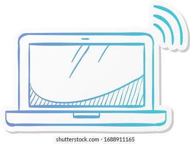 Laptops icon in sticker color style. Electronic computer network connection internet