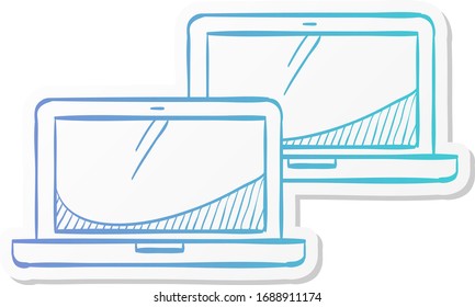 Laptops icon in sticker color style. Electronic computer network connection internet intranet local area
