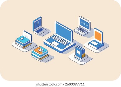 Laptops on Books Illustrating Technology and Education Integration in Modern Learning