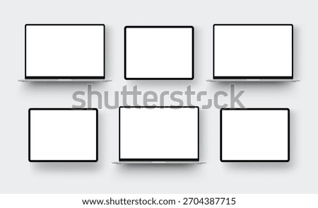 Laptops and tablets with blank screens. Mockups for showcasing website designs, UI concepts and app interfaces