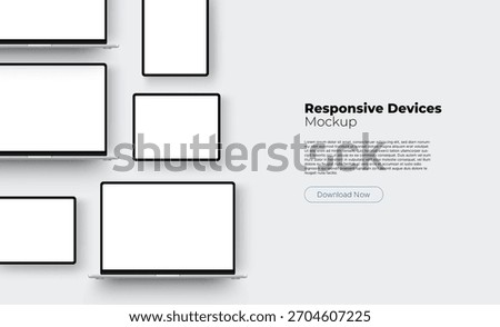 Laptops and tablets with blank screens, with space for text or branding, ideal for showcasing website and UI design