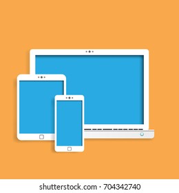Laptop,tablet and smartphone icon paper art style design.Vector illustration.