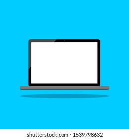laptp computer with blank white screen on blue background. vector illustration