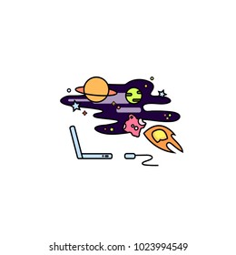 Lapttop virtual augmented reality space universeillustration