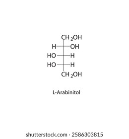 L-Arabinitol skeletal structure.Sugar alcohol compound schematic illustration. Simple diagram, chemical formula.