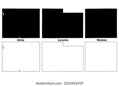 Laramie, Uinta and Weston County, State of Wyoming (U.S. county, United States of America, US) map vector illustration, scribble sketch map