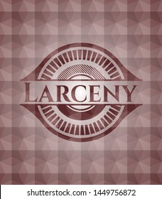 Larceny red emblem with geometric pattern background. Seamless.