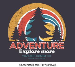 Larch tree graphic t-shirt design. Mountainous explore vector design for apparel.