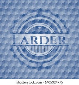 Larder blue emblem with geometric pattern background. Vector Illustration. Detailed.