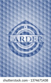 Larder blue hexagon emblem.