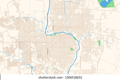 Laredo Texas printable map excerpt. This vector streetmap of downtown Laredo is made for infographic and print projects.