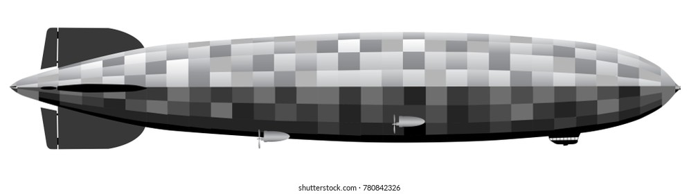 Large 1930s style German hydrogen filled airship over a white background